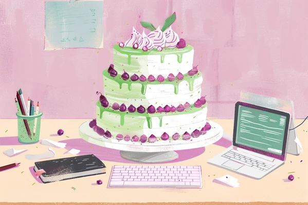 Cake on desk next to computer