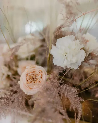 Bouquet of flowers in bed colors close-up