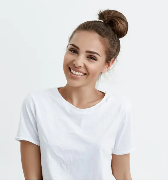a girl in a white T-shirt