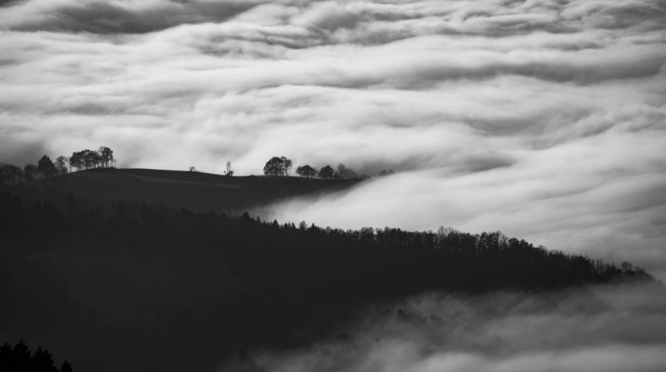 Hills in the fog