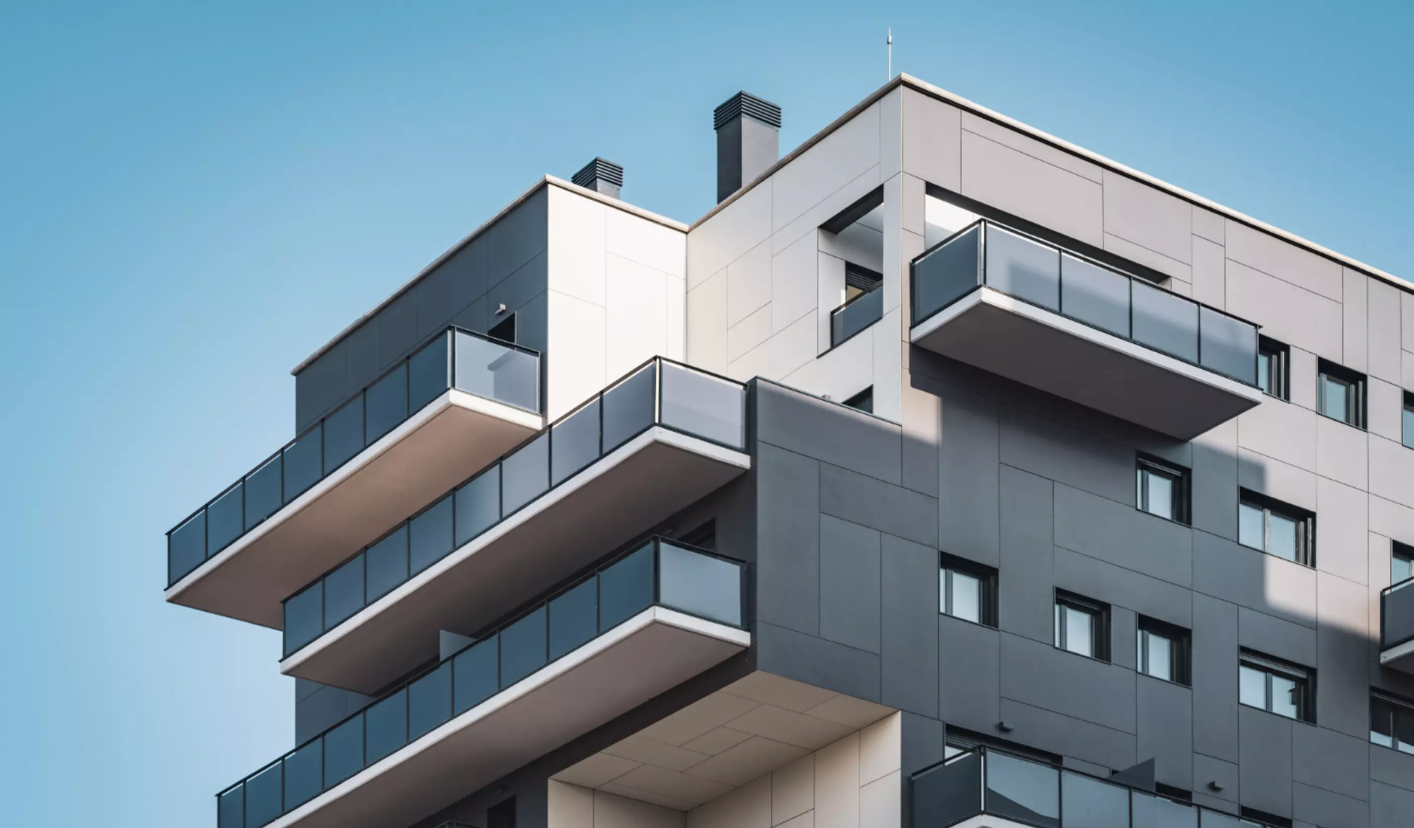 Modern design black and white building with large balconies