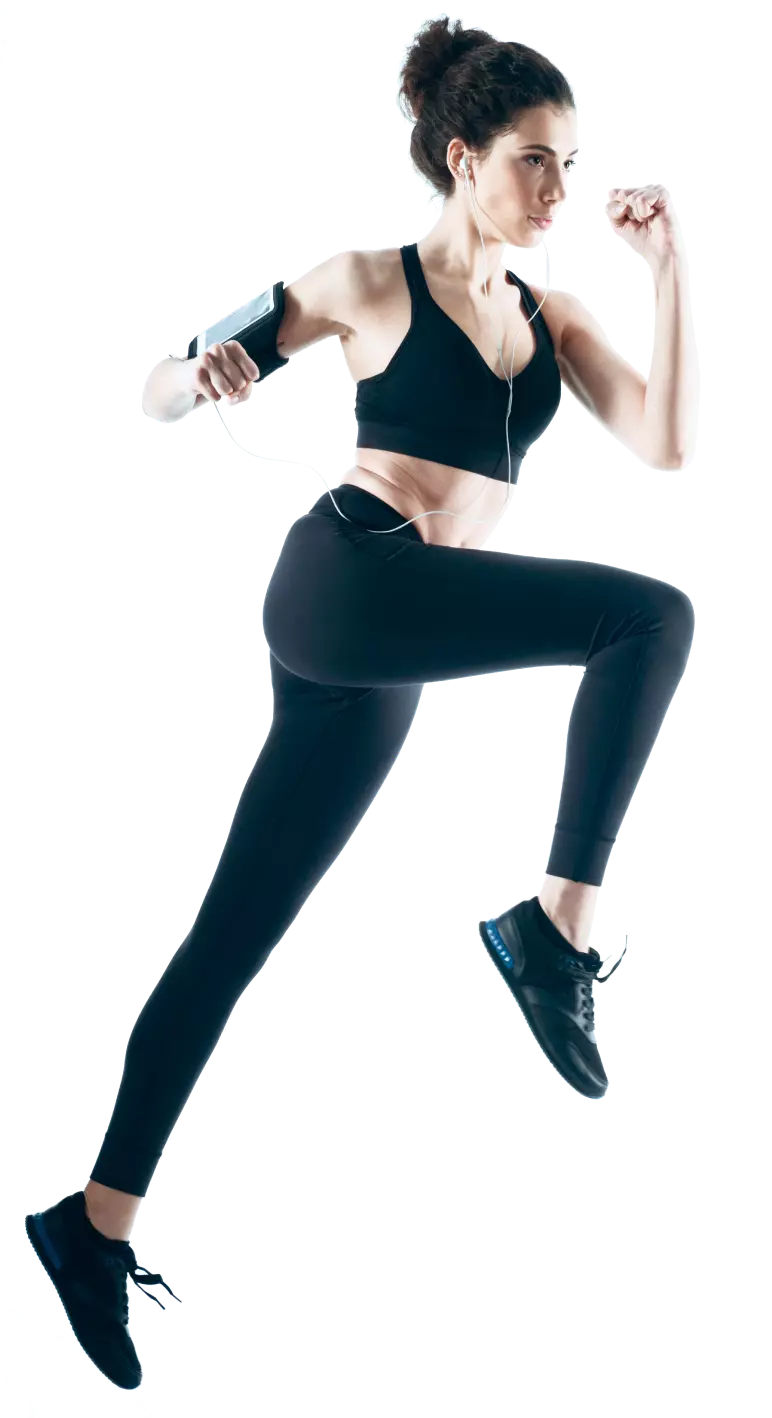 a girl in black workout clothes
