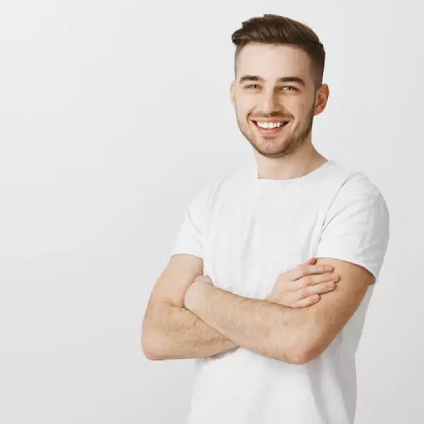 a guy in a white T-shirt