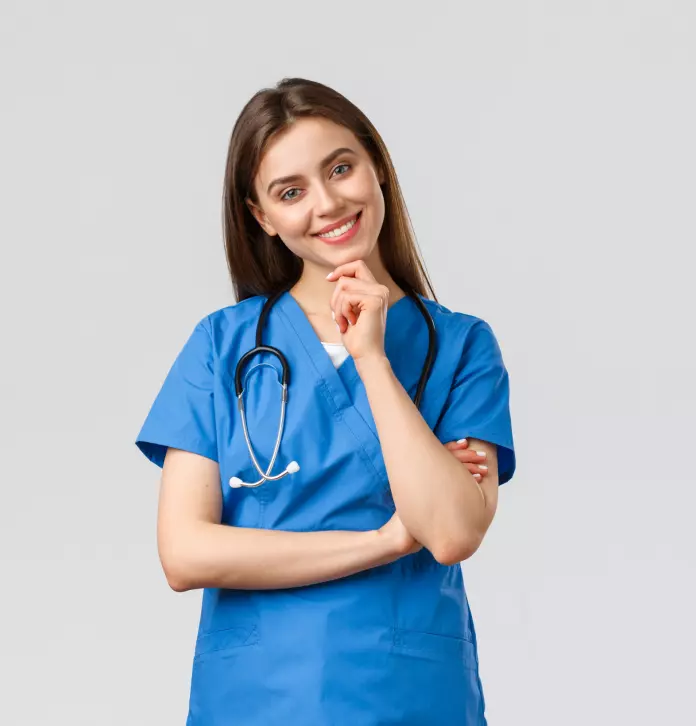 a girl doctor in a blue robe