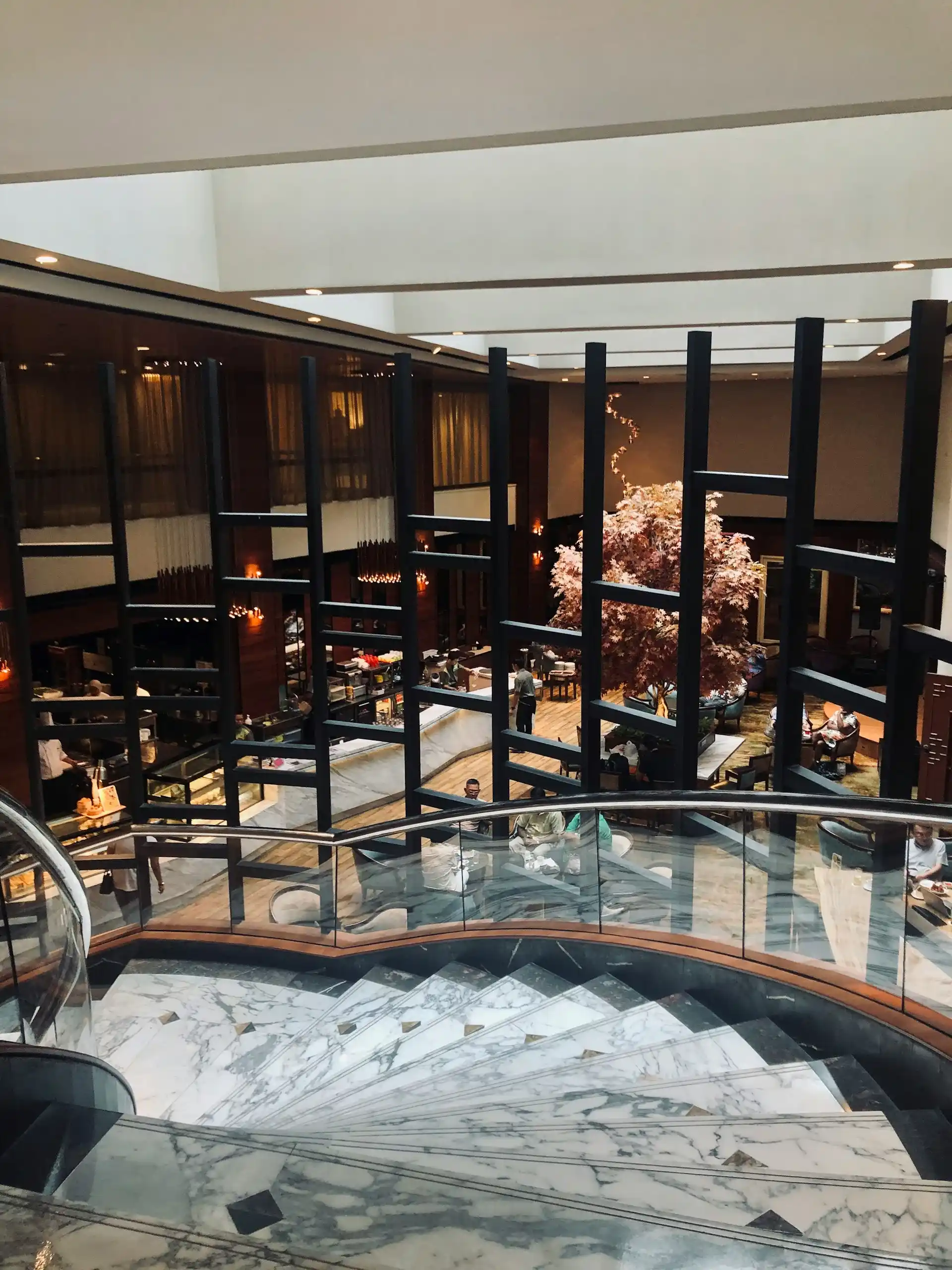 modern Japanese style restaurant view of the stairs from the second floor