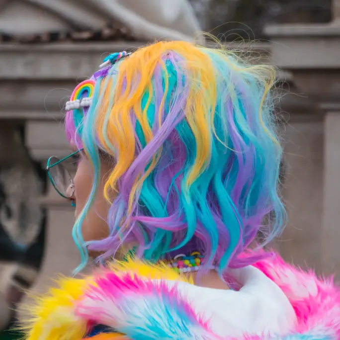 A girl with colorful hair