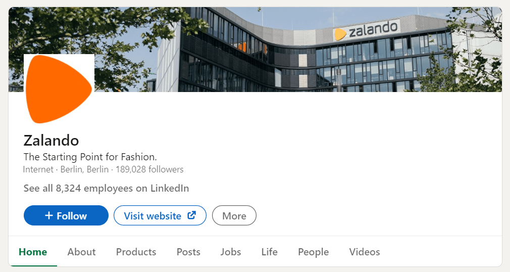 Zalando's profile on LinkedIn