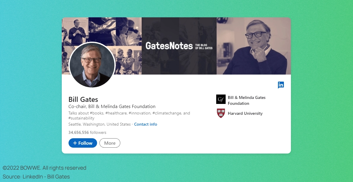 Profil Bill Gates na LinkedIn