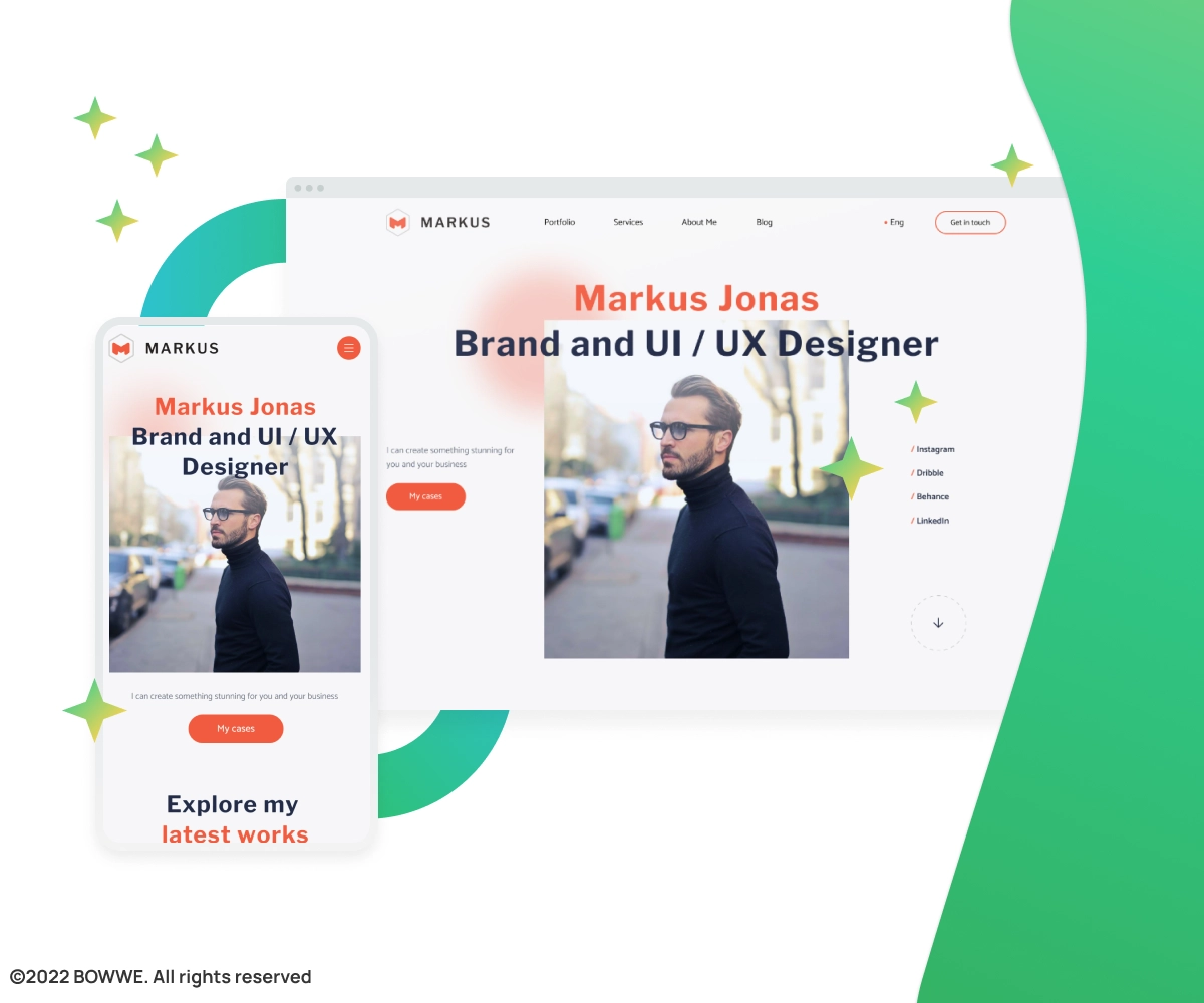 Шаблон портфолио BOWWE для ПК и мобильных устройств