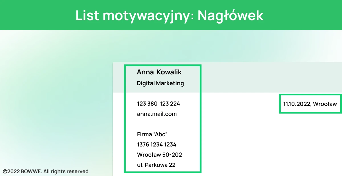 Grafika - List motywacyjny: Nagłówek