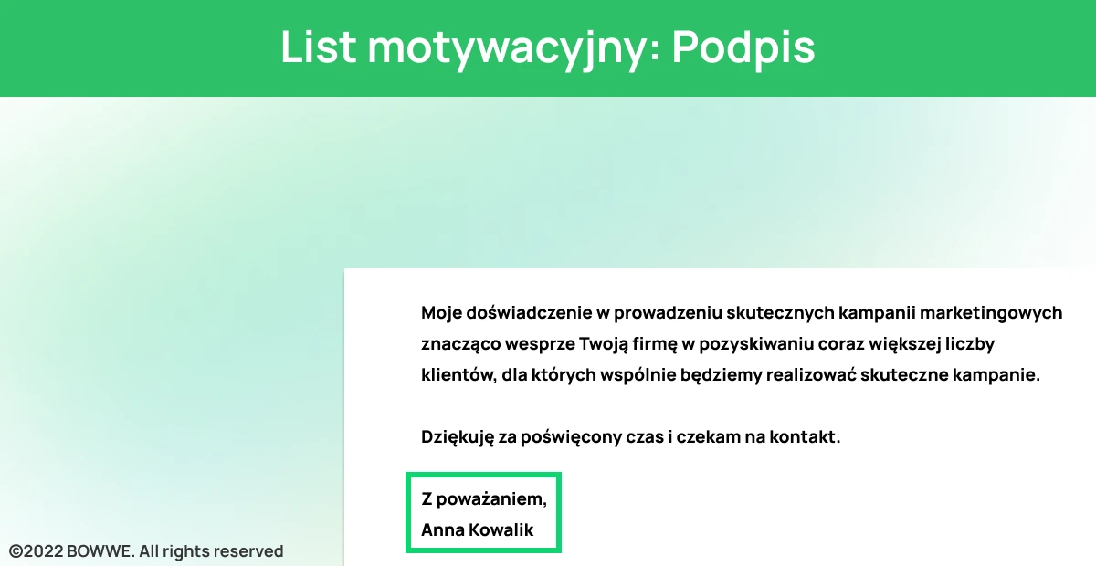 Grafika - List motywacyjny: Podpis