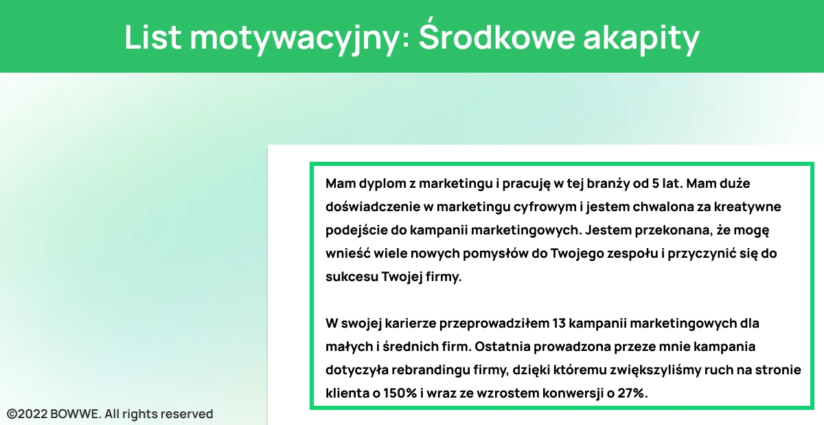 Grafika - List motywacyjny: Środkowe akapity