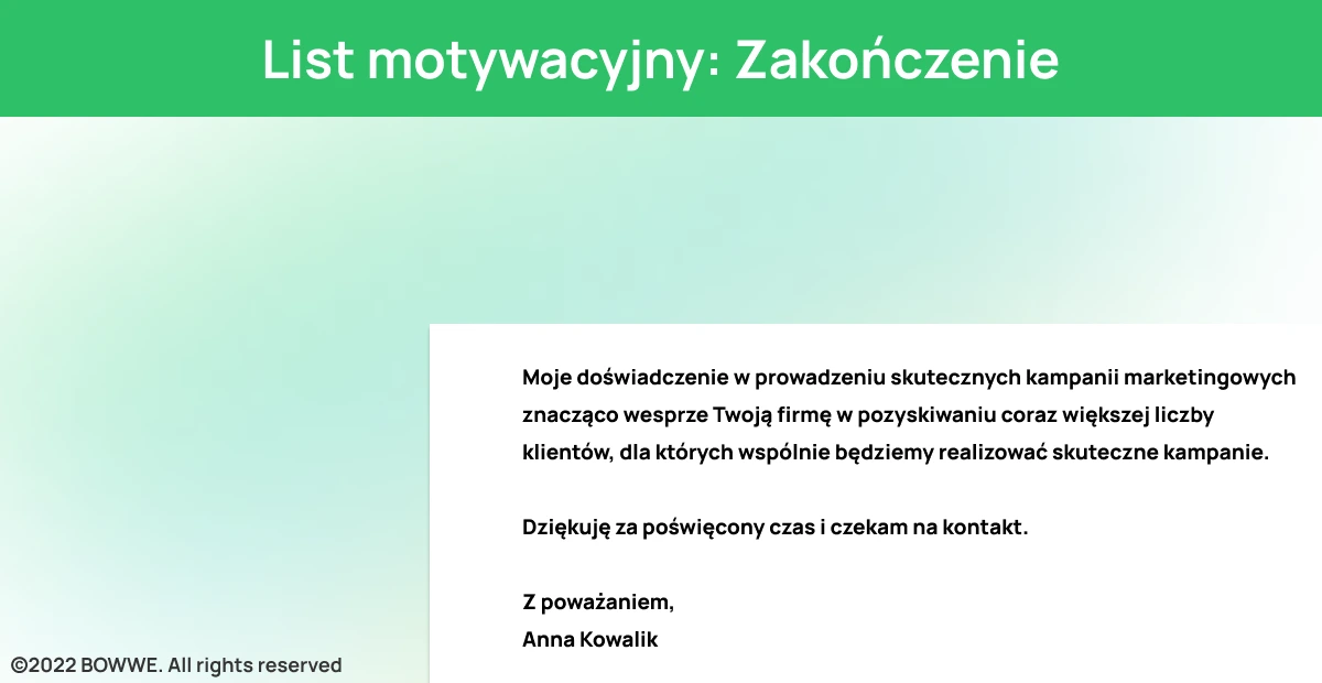 Grafika - List motywacyjny: Zakończenie