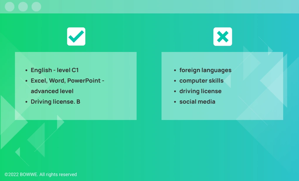 Do&Dont's - Skills, Intern CV