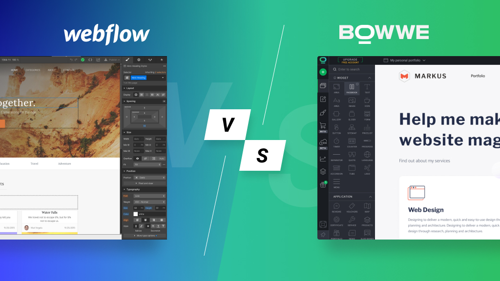 BOWWE vs Webflow | Comparación general de creadores de sitios web