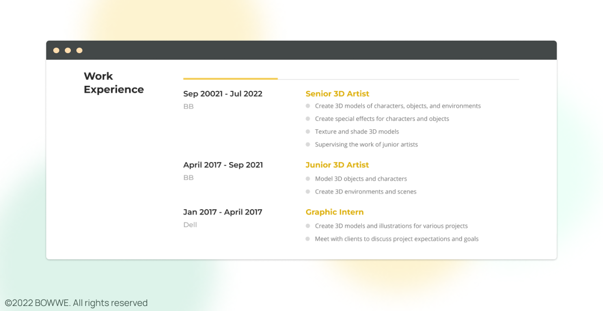 Графика - раздел «Опыт работы» в резюме 3D-художника