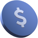 a blue coin with a dollar sign on it