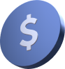 a blue coin with a dollar sign on it