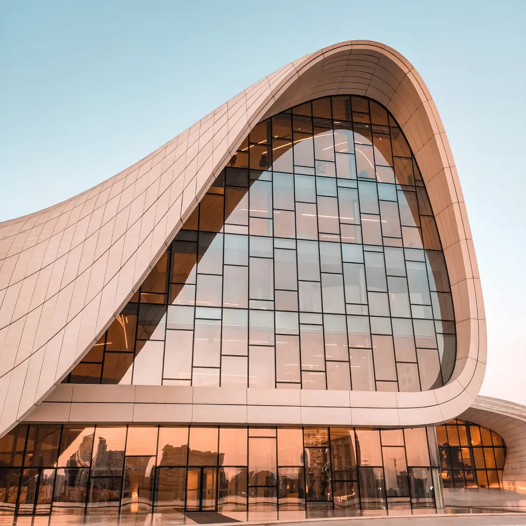 A building with mirrored windows