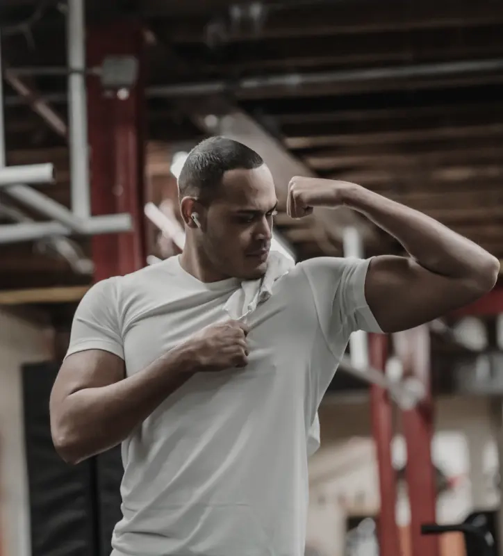 A man in a white T-shirt