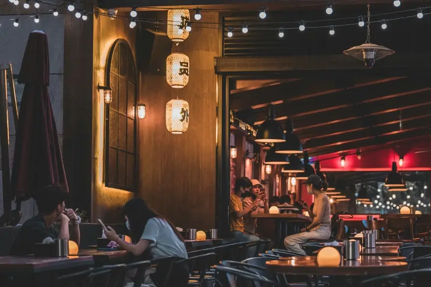 restaurant in dark colors with a red hue