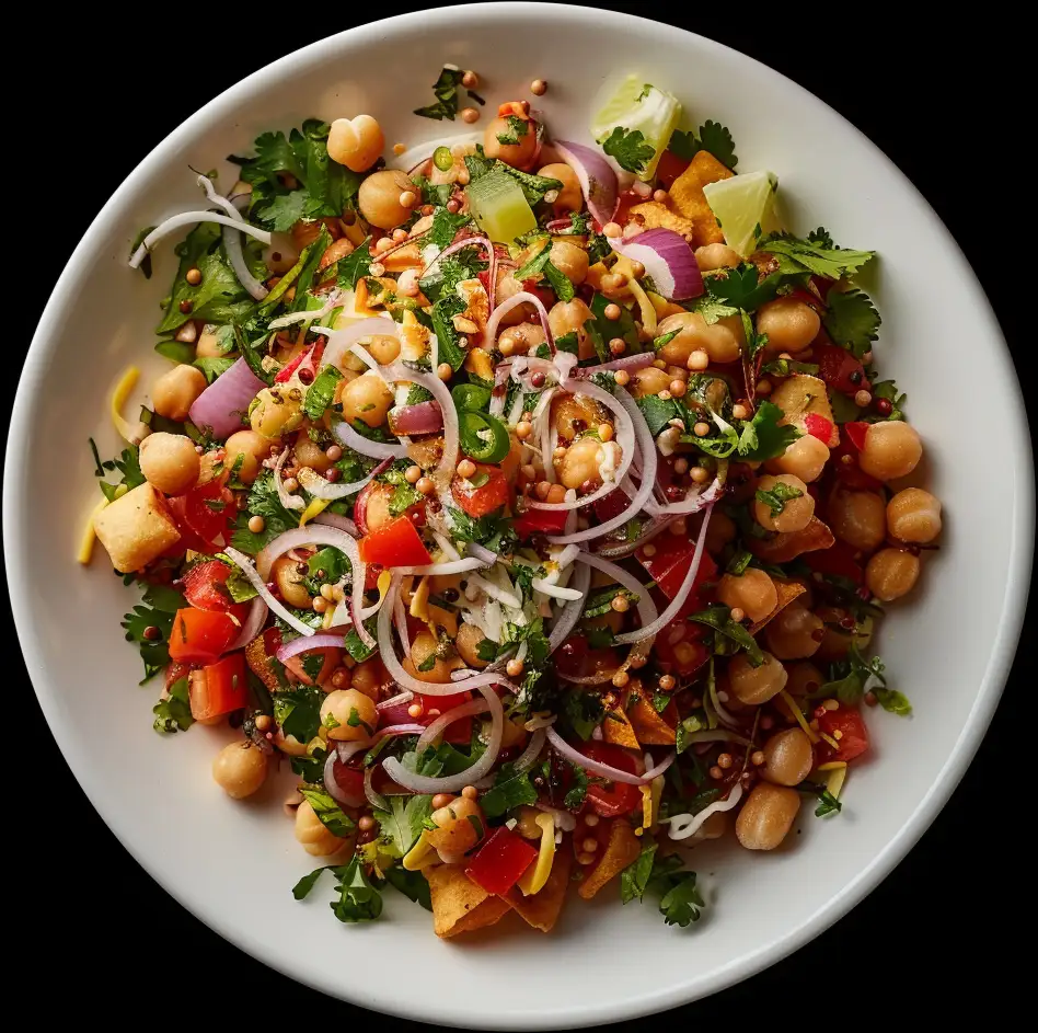 Chickpeas, onions, tomatoes, spices, tangy dressing.