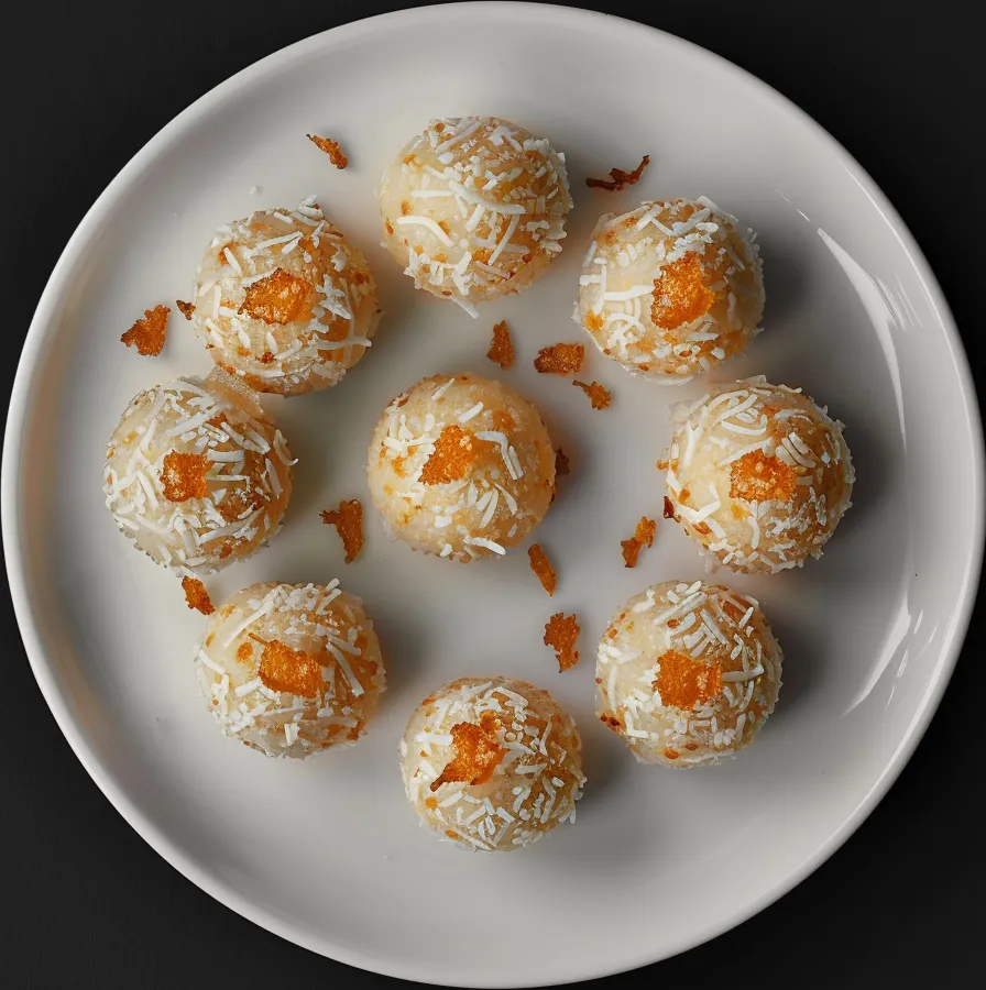 White balls with an orange core