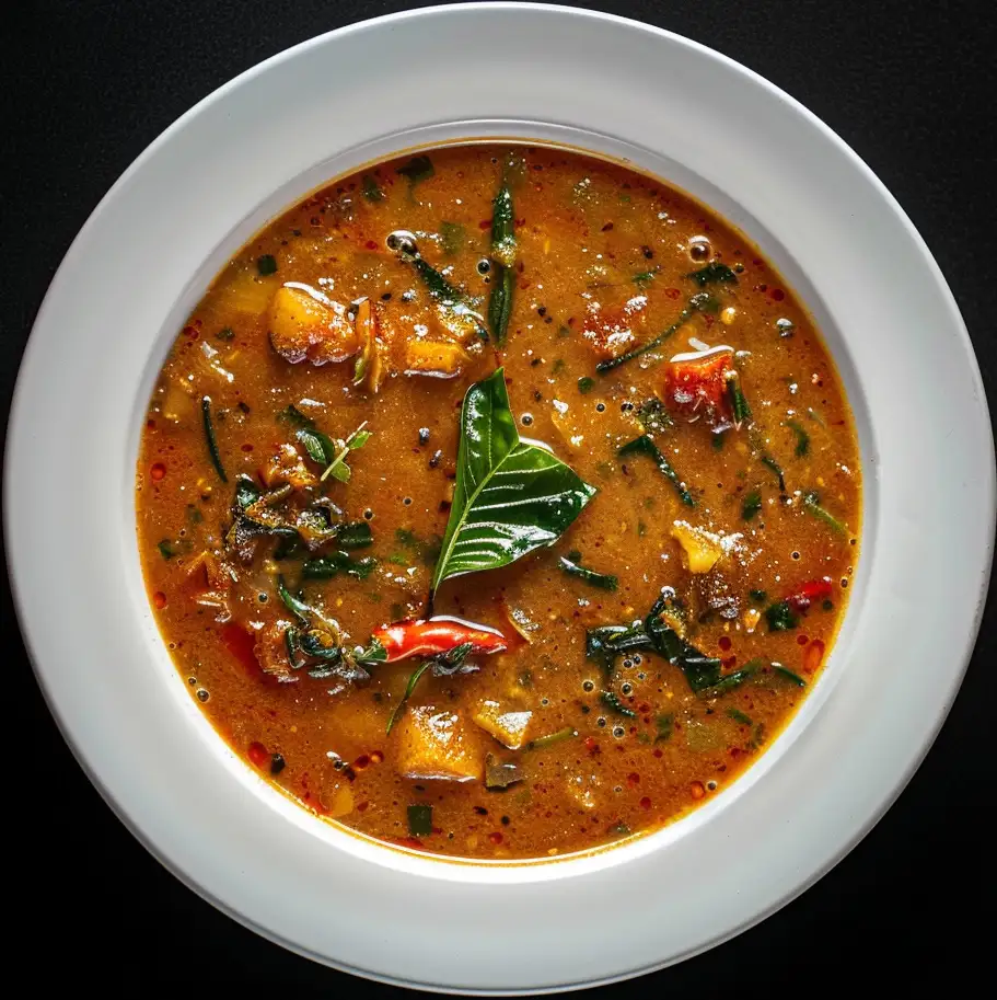 South Indian lentil stew with veggies and spices.