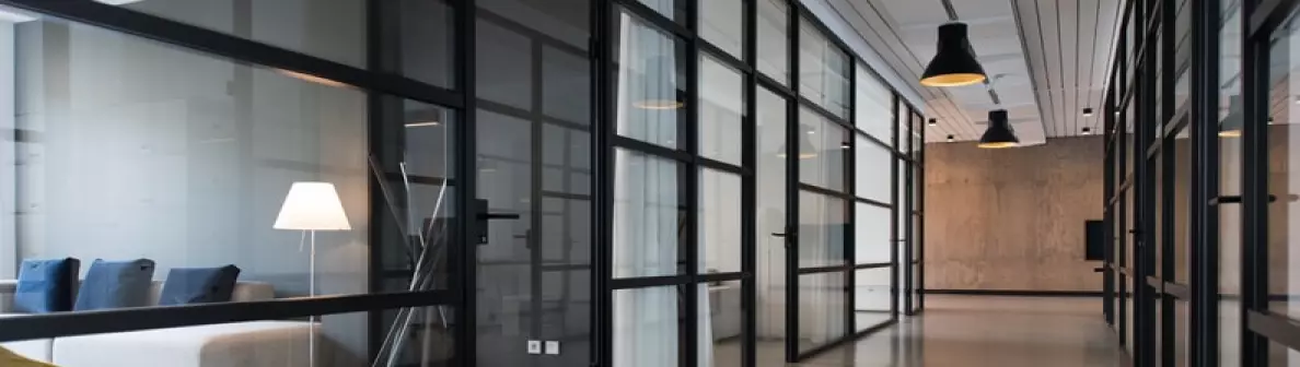corridor with glass windows